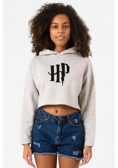 Hp Logo Grimelanj Kadın Crop Kapşonlu 001