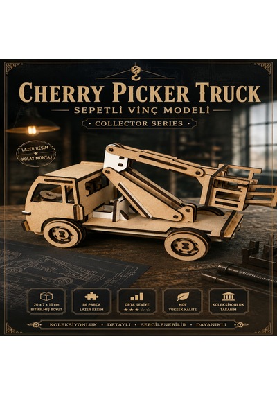Cherry Picker Truck Ahşap Maket Seti Dıy Sepetli Vinç Modeli Koleksiyoner Serisi 86 Parça