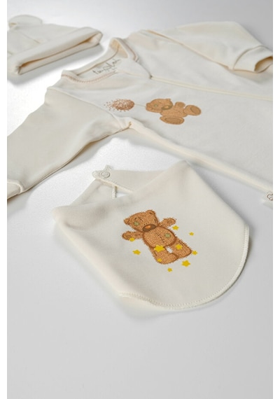 Tinylamb Fluffy Bear Organik Yenidoğan Bebek Seti - 3 Parça Bej