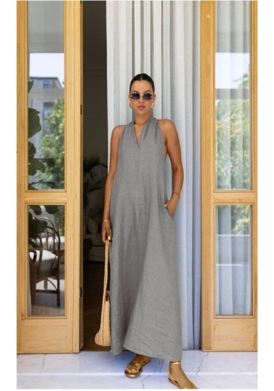 Defymoda V Yaka Paraşüt Elbise Çok Renkli