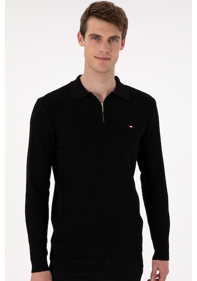 U.S. Polo Assn. Erkek Regular Fit Yarım Fermuarlı Siyah Basic Kazak 50298266-VR046
