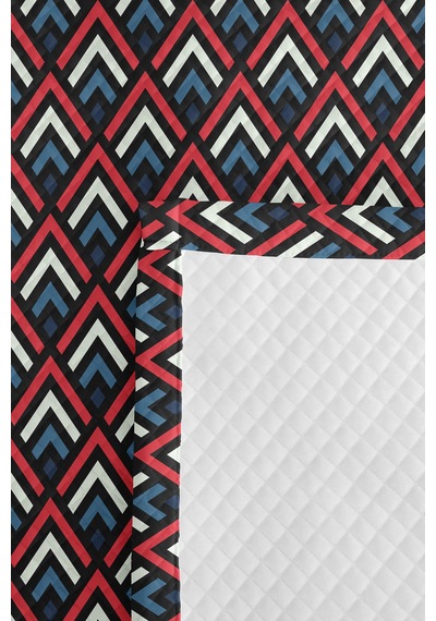 Geometrik Siyah Genç Odası Tek Kişilik Pike Takımı - Modern Lacivert Kırmızı 160x220 Cm Yatak Örtüsü Dokulu İz Perdesi