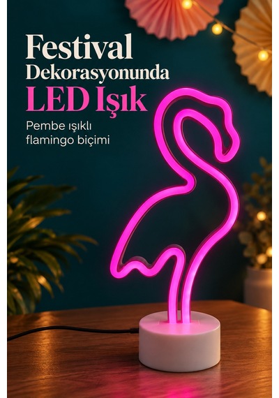 Flamingo Neon Lamba Beyaz Gövdeli Yuvarlak Tabanlı