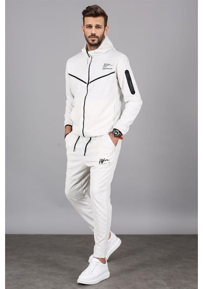 Madmext Ekru Kapüşonlu Jogger Erkek Eşofman Takımı 5673