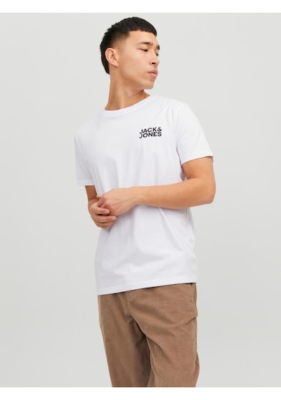 Jack & Jones Jack&jones Corp Ss Erkek Beyaz Baskılı Bisiklet Yaka Tişört 12151955-WHTS Beyaz