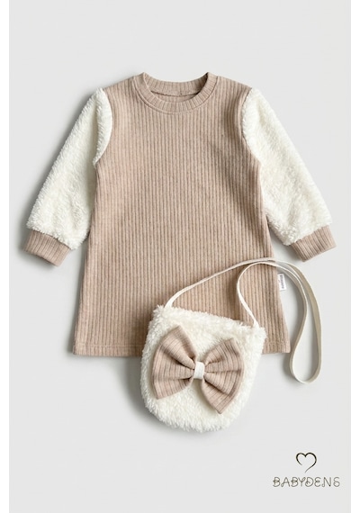 Babyden's Bayramlık Şık Ve Rahat Kız Bebek Elbise Çantalı Yumuşak Peluş Kollu Kışlık Çocuk Kombini Bej Babyden's Bayramlık Şık Ve Rahat Kız Bebek Elbise Çantalı Yumuşak Peluş Kollu Kışlık Çocuk Kombini Bej