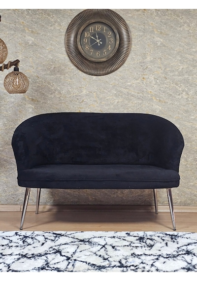Zafir İkili Teddy Krom Kaplama Sivriltme Ayak Çay Seti Koltuk Tekli Berjer , Balkon, Salon, Ofis Siyah
