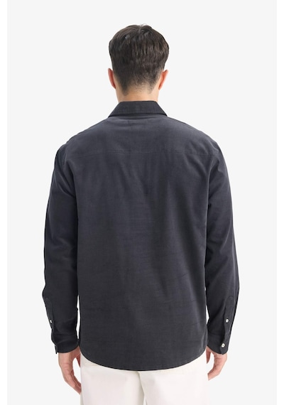 Defacto Regular Fit Polo Yaka Fitilli Kadife Uzun Kollu Antrasit Erkek Gömlek E9024ax/ar9 Antrasit