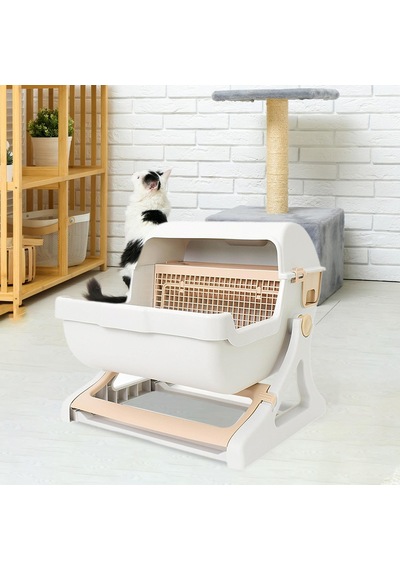 Suntek Pet Yarı Otomatik Hızlı Temizlenen Kedi Kumu Kutusu Bej