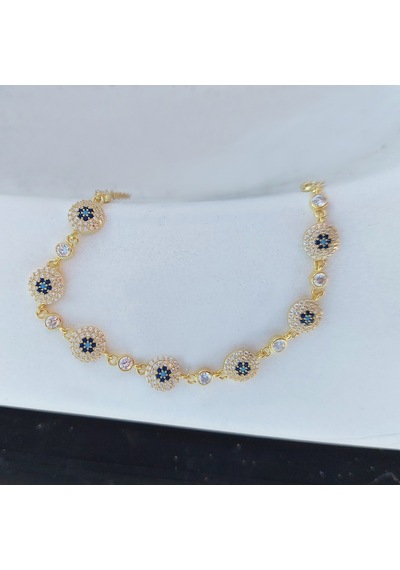 Vaoov 925 Ayar Gümüş Gold Çoklu Nazar Bileklik