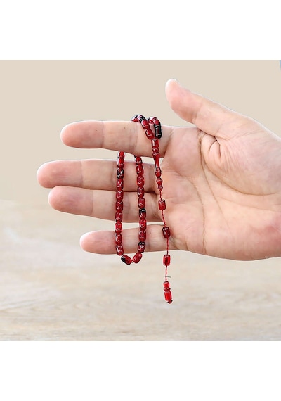 Sistemli Arpa Kesim Bilek Boy Kırmızı-siyah Ateş Kehribar Tesbih