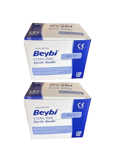 Beybi 26Gx1/2" Steril KAHVE RENGİ İğne Ucu 100 Adet X2 KUTU