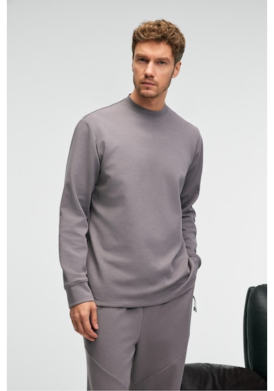 Grimelange EDMUND Erkek Kolu Baskılı Eteği Lastik ve Stoperli Bisiklet Yaka Koyu Gri Sweatshirt