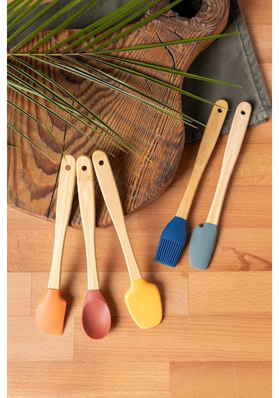 Finehome Gardenia 5'li Bambu Saplı Silikon Spatula Set