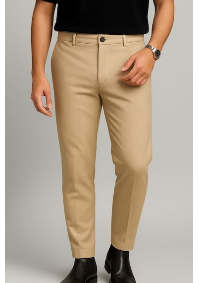 Bürke Erkek Bej Renk Slim Fit Kaliteli Kumaş Pantolon