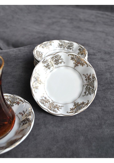 6 Adet Porselen Çay Tabağı Altın Yaldızlı Çay Tabak - Myra Gold