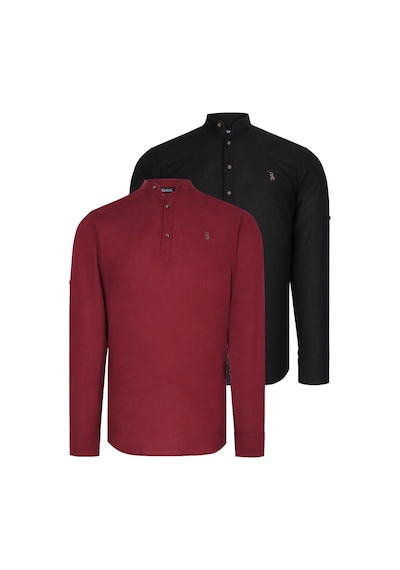 İkili Set G783 Dewberry Hakim Yaka Gömlek-siyah-bordo Siyah-bordo
