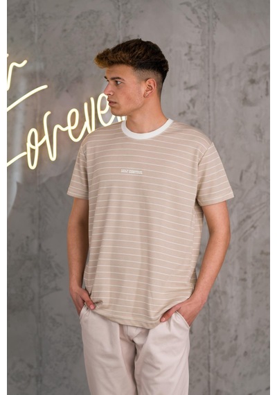 Reguler Fit Bisiklet Yaka Likralı Çizgili Erkek Yazlık T-shirt 001