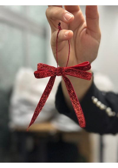 Paşateks 5li Set Simli Kırmızı Fiyonk Askılı Yılbaşı Noel Ağaç Süsü Ve Dekoratif Kurdele