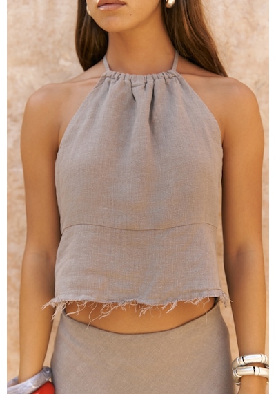 Mai Collection Mai Studios Co. Malmvira Füme Keten Crop Etek Takım Füme