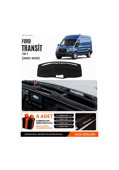 Ford Transit Tip 1 2020-2025 Uyumlu Torpido Koruma, Torpido Örtüsü, Torpido Kılıfı - Siyah
