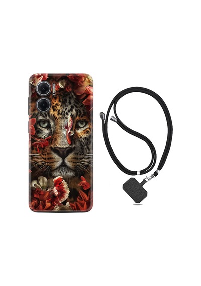 Xiaomi Redmi Note 11E Kılıf İpli Boyun Askılı Desenli Silikon Flowers Baby Tiger 1336