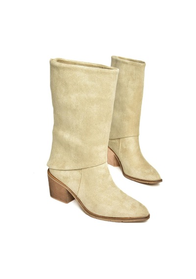 Fox Shoes T936042502 Bej Kalın Alçak Topuklu Kadın Bot Bej-süet Bej