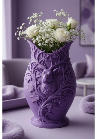 3d Baskılı Geyik Desenli Dekoratif Vazo 15 Cm Mor