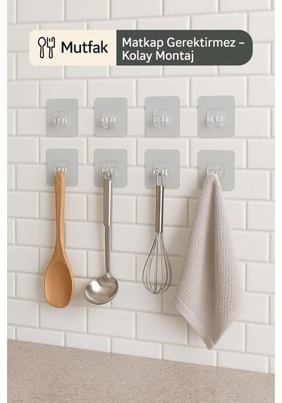 4 Adet Güçlü Çerçeve Askısı Yapışkanlı Raf Tutucu Banyo Askı Kanca Şeffaf Diğer
