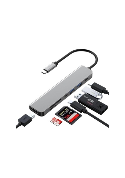Ayrex C Çoklayıcı Hdmı Ethernet Sd Tf Kart Usb 3.0 2.0 Bağlantı Noktaları 100w Pd Şarj Gümüş