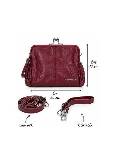 Just Polo Kadın Çift Askılı Çanta 18x20 Cm Fermuarlı Günlük Omuz Ve El Çantası Bordo