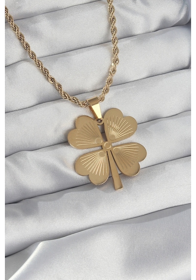 Ezoconcept 316l Çelik Zincir Gold Renk Burgu Zincirli Yonca Kolye 001