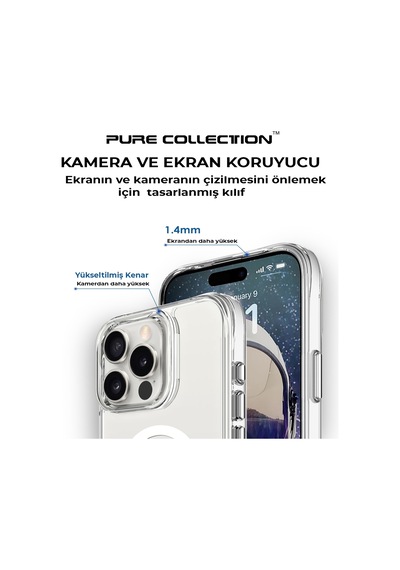 Bix Apple Uyumlu iPhone 16 Pro Magsafe Transparan Şeffaf Kılıf Güçlü Manyetik Üstün Darbe Koruması Şeffaf