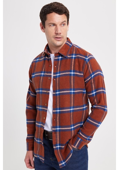 Tudors Erkek Slim Fit Dar Kesim Kareli Kışlık Oduncu Gömlek-42361 Kiremit