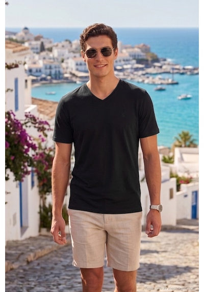 Buratti Pamuklu Regular Fit V Yaka T Shirt Erkek T Shirt 5902719 Siyah