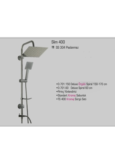 Duxxa Slim 400 Tepe Duş Seti D.125.4 Gri