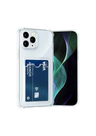 Apple Uyumlu iPhone 12 Pro Kapak Kamera Korumalı Kartlıklı Darbe Emici Özellikli Şeffaf Silikon Kılıf