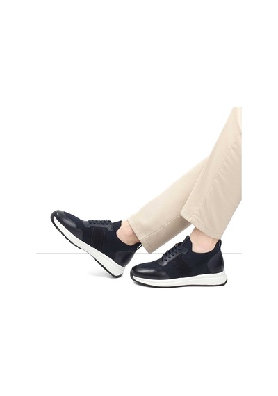 Erkek Lacivert Bağcıklı Deri Sneaker