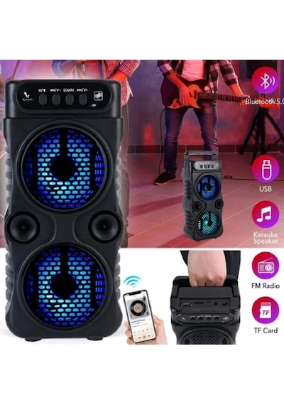 Karaoke Bluetooth Kablosuz Hoparlör Mikrofonlu 5wx2 Ses Bombası Siyah