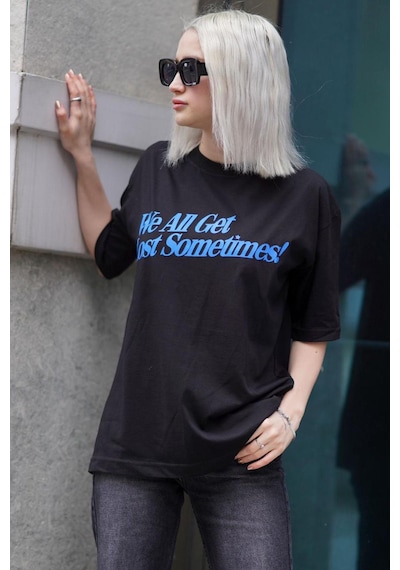 Madmext Siyah Baskılı Oversize Tişört Mg1532-siyah Siyah