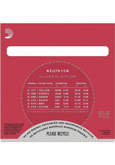 D'addario Ej27n 1/2 Classics Serisi Klasik Gitar Tel Seti 1/2 Ölçek - Normal Tension - Gümüş Sarım