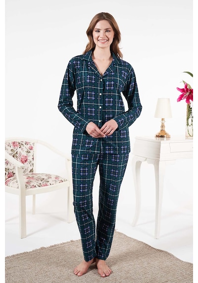 Remsa Kadın Süet Önden Düğmeli Pijama Takımı 25331 Yeşil Yeşil