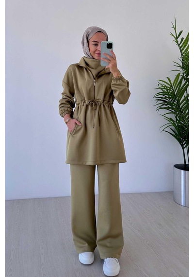 Kahijab Tasarım Yaka Scuba Takım - Yağ Yeşili Yağ Yeşili