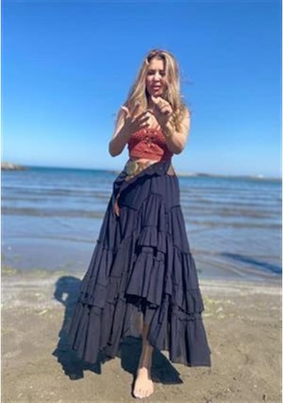 Eren Style Özel Tasarım Ham Keten Otantik Astarlı Carmen Etek-9895 Siyah
