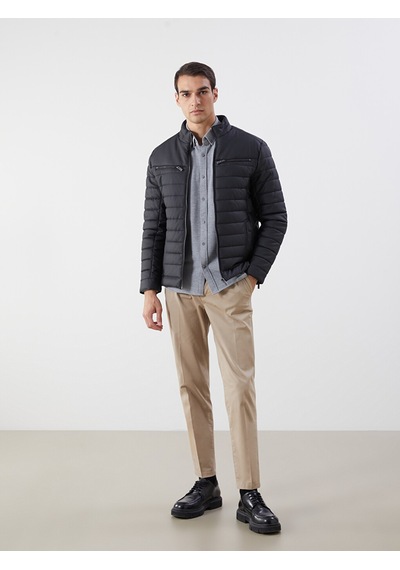 Lcw Vision Siyah Slim Fit Dik Yaka Erkek Deri Görünümlü Mont