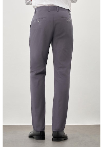 İmza Füme Kendinden Desenli Bez Ayağı Pamuklu Yan Cep Slim Fit Casual Pantolon 1003245168 Füme
