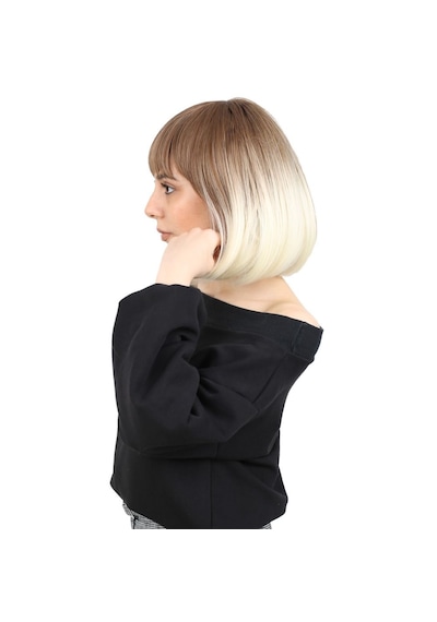 Kısa Küt Perçemli Fiber Sentetik Peruk / Kumral / Platin Ombreli - Uxfo-462182 Renkli