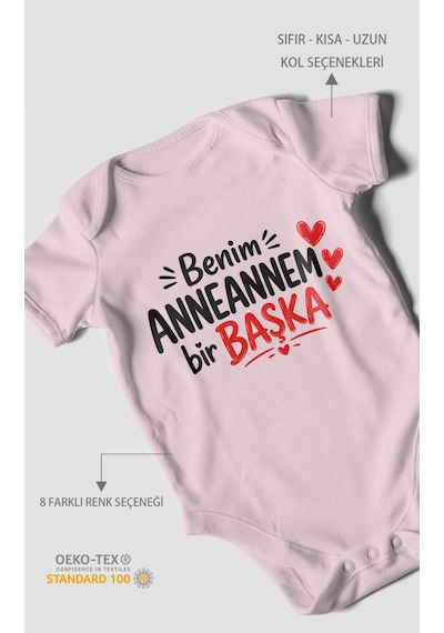 Morivokids Anneannem Bir Başka Kısa Kollu Bebek Body %100 Pamuk Bebe Pembe