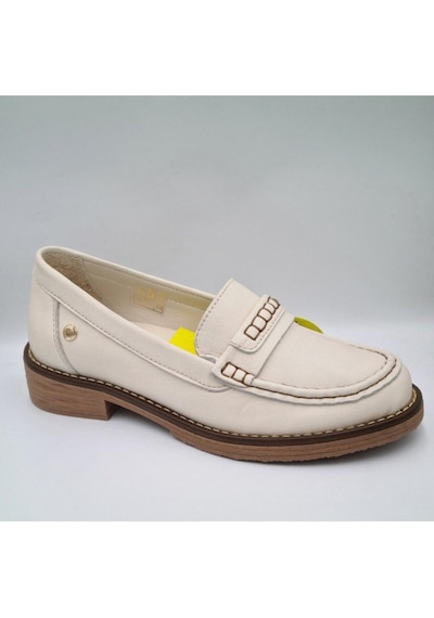 Mammamia D25ya-3260 Kadın Deri Loafer Ayakkabı Bej Pen/taba Pen