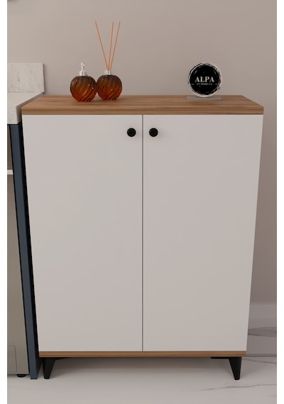 Çok Amaçlı Banyo & Çamaşır Odası Dolabı, Ayarlanabilir Raflı, Kapaklı Modern Banyo Dolabı Atlantik Çam - Beyaz